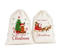 SJAUBKJOG my first christmas Baby Santa Sack, 30 x 40 cm Gift Sack Set | Personalised christmas sack look with santa sack personalised appeal, ideal for festive gifting and photo props