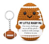 SJAUBKJOG Rugby Gifts 2-Piece Set, Crochet Ball Pal and Matching Keyring | Crochet yarn pal 9 x 6 x 6 cm, ball charm with metal ring and message card; Christmas rugby gift, rugby gifts for boys