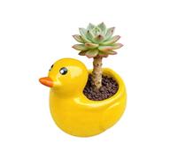 SJBAG Mini Duck Ceramic Planter, Small Animal Succulent Pot, Cute Flower Container with Drainage Hole for Home Office Desk Decor，4.5" Yellow