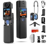 SJCAM C300 4K Vlogging Video Camera,128GB Card,4K Pocket Action Camera Waterproof,7Hour Power,6-Axis Stabilization,Dual-Touch Screen 154°FOV Travel Handheld Camera for Live Streaming with Kits,Black