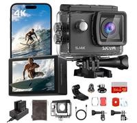 SJCAM SJ4000 4K30fps Action Camera with 64GB Card,40MP EIS Stabilization,3-Axis Motorcycle Helmet Sport Camera, 170° FOV | 30M Waterproof Underwater Camera, 5X Zoom,Dual Batteries