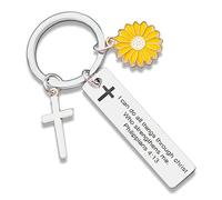 Sjcmbxxs Christian Bible Verse Gifts Keychain Inspirational Scripture Keychains with Cross Pendant I Can Do All Things Through Christ Who Strengthens Me Philippians 4:13, Silver, 12*50 mm