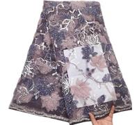 SJD LACE African Lace Fabric 5 Yards, Nigerian Jacquard Embroidery Textile Mesh Lace Fabric with Beads and Sequins for Party Dress Sewing