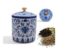 SJDHAHC Blue & White Porcelain Salt Cellar with Lid Salt cellar, airtight ceramic spice jar; porcelain salt container for countertop; vintage blue-white kitchen storage, easy to use.