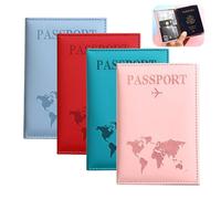 SJDOFU 4-Pack Unisex Passport Holder, PU Leather Travel Wallet