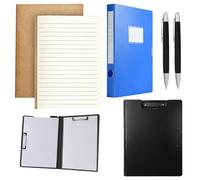 SJDOFU A4 Exercise Books, 2 Pack A4 Stapled Notebook and Box Files Clipboard Folder Pen, 60 Pages Kraft Cover Lined Notebooks Ideal for Writing and Note-Taking