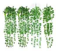 SJDOFU Artificial Hanging Plants, 4 Pack Fake Hanging Plant, Faux Trailing Plant for Home Garden Office Shelf Wall Decoration