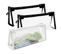 SJDOFU Clear Pencil Case, 3 PCS Transparent Pencil Case, Waterproof PVC Pen Pencil Bag Large Capacity for Exam (Black White)