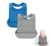 SJDOFU Silicone Adult Bibs, 2 PCS Feeding Bibs Clothing Protectors for Adult(Grey& Blue)