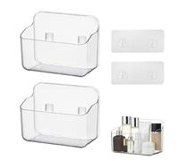 SJDOFU Wall Mounted Storage Box,2 Pack Self-Adhesive Shower Shelf with Trace-Free Sticker, Adhesive TV Remote Control Wall Mounted Storage Box for Bathroom and Kitchen Organisation(Clear)