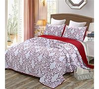 sjdoPulse 3 Piece Poly Cotton Floral Embroidered Quilted Bedspread Comforter Throw Bedding Hypoallergenic Vintage Style, 3 Sizes,Green,269 * 234cm