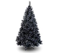 sjdoPulse 6.8Ft Artificial Christmas Pine Tree Snow Flocked,Unlit Full Feelreal Spruce Xmas Tree W Metal Stand,Halloween Holiday Party Decor,Black,6ft(180cm)