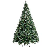 sjdoPulse Artificial Christmas Tree, Hinged 1900 Tips 7.8Ft With Flocked Snow Pine Cone Decoration Unlit Sturdy Metal Stand For Indoor Outdoor-Green 7.8Ft