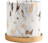 sjdoPulse Ceramic Marble Texture Flowerpot Modern Decorative Gardening Pot Nordic Style Straight Plate With Tray Flowerpot For All House Plants, Herbs, Foliage Plant, And Seed,White,20cm