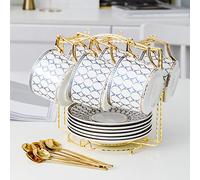 sjdoPulse Ceramic Tea Set Pot Kettle Heat Resistant Infuser Bouilloire Theepot Coffee Cups Mugs Gold Handle