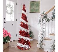 sjdoPulse Christmas Tree,5Ft Collapsible Pop Up Red Snowflake Tinsel Christmas Tree Coastal Christmas Tree Halloween De Christmas Tree