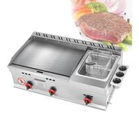 sjdoPulse Countertop Gas Griddle, Commercial Stainless Steel Teppanyaki Fry Pan With Adjustable Temperature, Large Capacity Teppanyaki And Deep Fat Fryer Kitchen Lpg Gas Grill, For Outdoor Catering