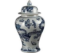 sjdoPulse Decorative Jar Ginger Jar Vase Decor Blue And White Ceramic Ginger Jar With Lid Dragon Pattern Chinese Tradition Decorative Porcelain Jar Ginger Jars Storage Jar