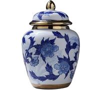 sjdoPulse Decorative Jar Ginger Jar Vase Decor Ceramic Ginger Jar Vases With Gold Trim Blue And White Porcelain Floral Vase Chinoiserie Temple Jar With Lid Ginger Jars Storage Jar