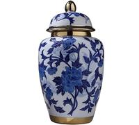 sjdoPulse Decorative Jar Ginger Jar Vase Decor Ceramic Ginger Jar Vases With Gold Trim Blue And White Porcelain Floral Vase Chinoiserie Temple Jar With Lid Ginger Jars Storage Jar