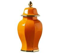 sjdoPulse Decorative Jar Ginger Jar Vase Decor Ceramic Orange Ginger Jar With Lid, Exquisite Beautiful Decorative Porcelain Jars Temple Jar With Lids Ginger Jars Storage Jar