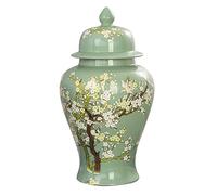 sjdoPulse Decorative Jar Ginger Jar Vase Decor Green Ceramic Ginger Jar With Lid For Home Decor Traditional Chinese Trees And Flowers Temple Jar Ginger Jars Storage Jar