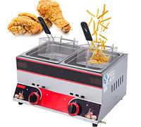 sjdoPulse Deep Fryer With Freestanding Temperature Control, Commercial Gas Fryer, 22L Large Capacity Dual Fryer, With Baskets And Lid, Stainless Steel Countertop Deep Fat Fryer,Gas
