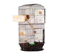 sjdoPulse Large Black Metal Bird Cages Parrot House Finch Perch With Tray Complete Accessories Flower Shop Decoration