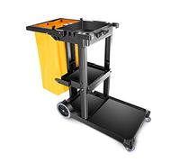 sjdoPulse Trolleys,Trolley,Janitorial Cleaning Cart Trolley On Wheels,Office & Industrial Housekeeping Hotel Room Plastic Cleaning Linen Service Cart/Black