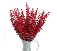 SJDWDX 10PCS Artificial Flower Fortune Fruit Branch, Dried Flowers Foam Red Berry Stems Floral Arrangement Accessories for Home Table Decor