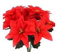 SJDWDX 4 Pack Artificial Poinsettia Bushes, 14.56inch Silk Red Poinsettia Long Stems Flower Christmas House Poinsettias Flower Bushes for Home Garden Christmas Decorations