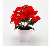 SJDWDX Artificial Christmas Red Poinsettia Flowers Christmas Potted, LED Lighted Creative Displays Large Premier Plastic Poinsettia Plant Light Decorations Battery Operated