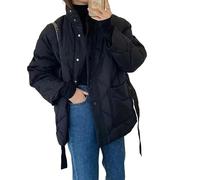 SJFYB Women's cotton jacket Winter Women's Regular Coat Lace-Up Slim Fit Warm Thick Cotton Coat-black-S （40-50kg