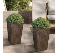 SJGUOJI 2 Pack Rattan Wicker Planters with Removable Liner Large Indoor Outdoor Planter Flower Plant Pots Garden Patio Front Porch 60.5cm (H) x 35.5cm (W) x 35.5cm (D) (Brown)