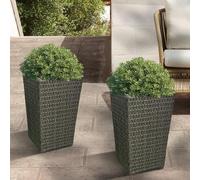 SJGUOJI 2 Pack Rattan Wicker Planters with Removable Liner Large Indoor Outdoor Planter Flower Plant Pots Garden Patio Front Porch 60.5cm (H) x 35.5cm (W) x 35.5cm (D) (Grey)