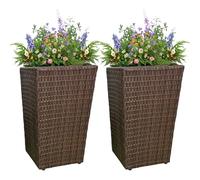 SJGUOJI 2 Pack Tall Cubic Rattan Wicker Planters with Removable Liner Large Indoor Outdoor Planter Flower Plant Pots Garden Patio Front Porch 60cm (H) x 35cm (W) x 35cm (D) (Brown)
