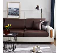 SJH High Stretch Sofa Cover with Waterproof PU Leather Non Slip Slipcover Furniture Protector, Fitted Chair Cushion Seat Patio Couch Slipcover, Brown, Large 3 Seater