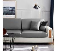 SJH High Stretch Sofa Cover with Waterproof PU Leather Non Slip Slipcover Furniture Protector for 2 3 4 Seater,Fitted Chair Cushion Seat Patio Couch Slipcover, Grey, Large 3 Seater