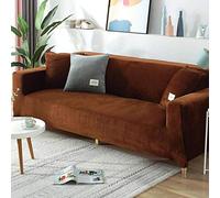 SJH Luxurious Velvet Sofa Slipcover for 2 3 4 Seater,Soft Plush Sofa Protector,Stretch Armrest Sofa Cover Water Resistance Furniture Protector-Brown-2Seater 140-170CM