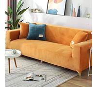 SJH Luxurious Velvet Sofa Slipcover for 2 3 4 Seater,Soft Plush Sofa Protector,Stretch Armrest Sofa Cover Water Resistance Furniture Protector-Orange-4Seater 235-280CM