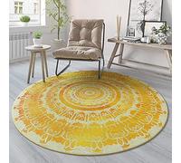 SJH Office Chair Mat Gaming Chairmat for Hardwood Floor Carpet/Floor,Anti Slip Carpet Protector,Extra Large Floor Mat,Round Rug Circular Carpet, Yellow Boho