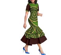 SJHKXAHY African Dresses For Women African Tribal Print Patchwork Traditional Culture With Short Sleeves(Style 3,L)