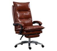 SJHPZG Genuine Leather Office Chair w/Retractable Footrest Ergonomic Fully Reclining Executive Computer Chair Comfort High-Back Swivel Boss Task Chair