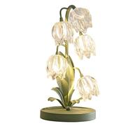 SJHPZG Green Tulip Table Lamp Vintage Flower Bedside Desk Lamp w/G4 Led Bulbs Elegant Floral Nightstand Lamp for Bedroom Living Room Office Reading
