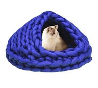 SJHPZG Handmade Cat Bed Cave for Indoor Cats, Kittens or Puppies, Turns into Tent, Nest or Pad Washable Warm Pet Bed(Royal Blue,17.72inch)