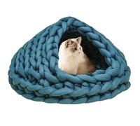 SJHPZG Handmade Cat Bed Cave for Indoor Cats, Kittens or Puppies, Turns into Tent, Nest or Pad Washable Warm Pet Bed(Peacock Blue,13.78inch)