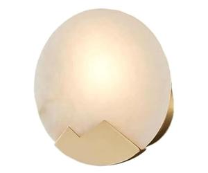 SJHPZG Modern Alabaster Wall Sconce Round Natural Marble Wall Mount Light Fixture H65 Copper Wall Lamp 3000k Warm White for Bedroom Bedside Living Room Bathroom
