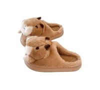 SJHPZG Mujer 3D Cartoon Squirrel Plush Slippers Cute Animal Fuzzy Funny Cotton Slippers Novelty Indoor Cozy Soft Winter Warm House Shoes Ladies(Khaki,4.5 UK)