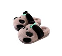 SJHPZG Mujer Cartoon Panda Fuzzy Slippers Unisex Cute Animal Non-slip Indoor Home Slippers Cozy Winter Warm & Soft Slip-on House Shoes Ladies(Brown,7.5 UK)