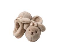 SJHPZG Mujer Cartoon Polka Dot Bow Dog Slippers Adorable Animal Fluffy Furry Bedroom Shoes Cute Puppy Winter Warm Slip on Fuzzy Slippers Ladies(Khaki,4.5 UK)